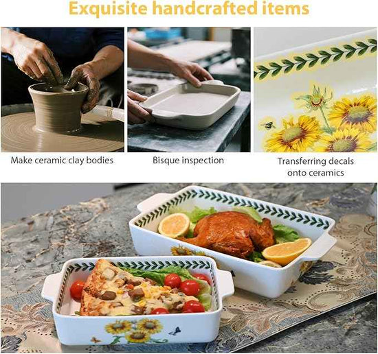 ACMLIFE Ceramic Casserole Dish Set, Ceramic Baking Dish for Oven, Casserole Dish Bakeware Set, Casserole Dishes for Oven, Lasagna Pan, Large Baking Dishes with Handles, Microwave, Dishwasher Safe, Gift Packaging Floral 2 Pcs Set(13"x8"+10.3"x6.3") (Sun...