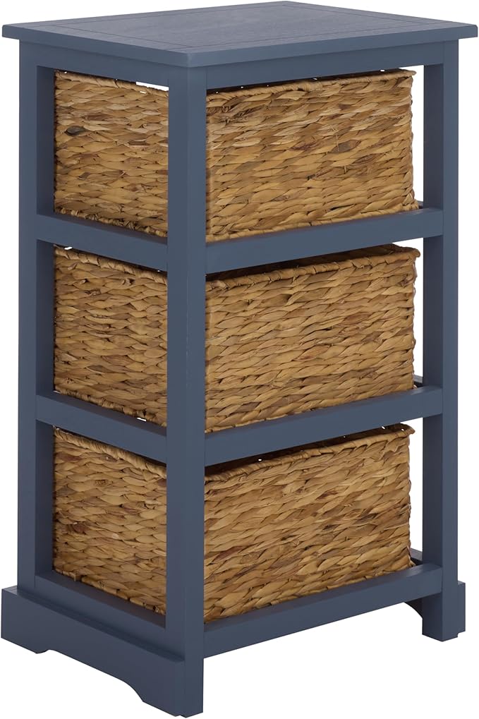 SAFAVIEH Home Collection – Halle Blue 3-Drawer Basket Storage Side Table, Coastal Accent Design, Fully Assembled (AMH5738H)