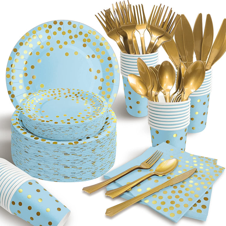Blue Gold Paper Plates Set (50 Count)