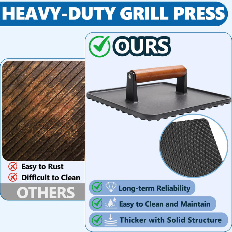 Square Cast Iron Burger Press Smash Griddle Cooking Weight for Blackstone
