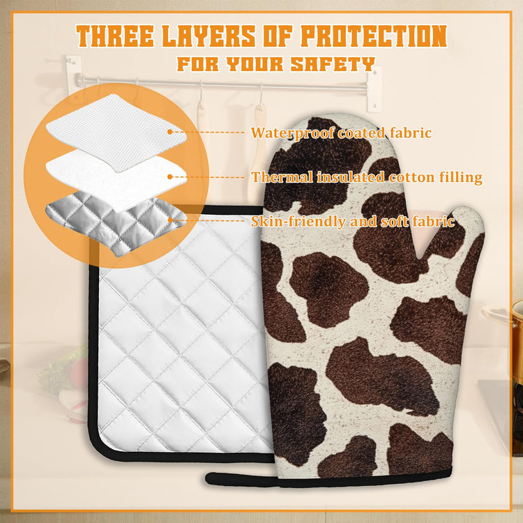 Brown Cowhide Oven Mitts and Pot Holders (4 Count)