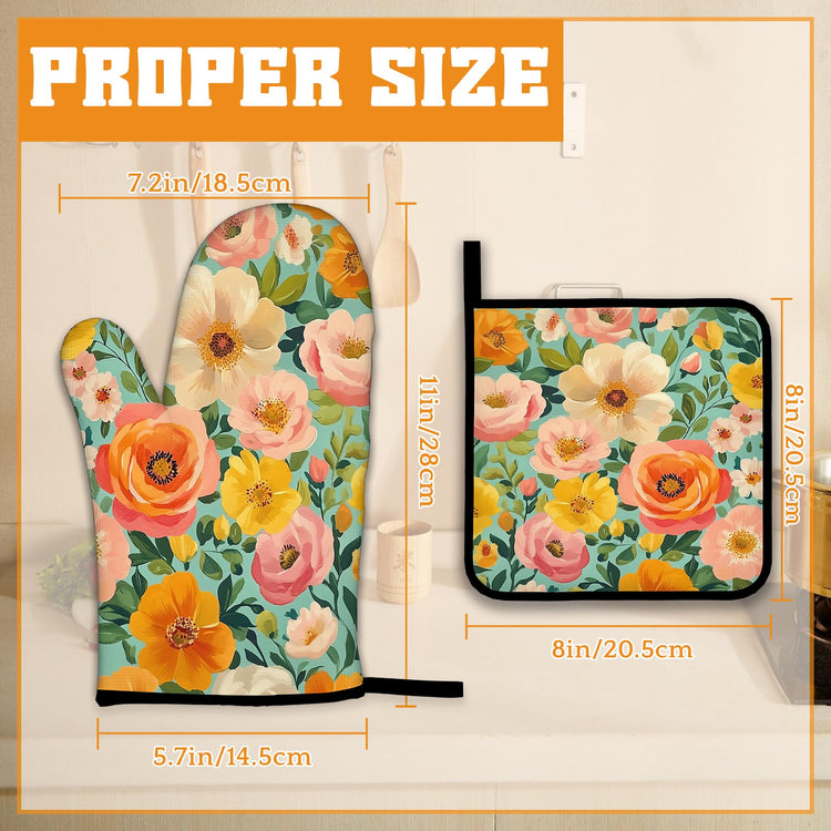 Vintage Pink Poppy Oven Mitts and Pot Holders (4 Count)