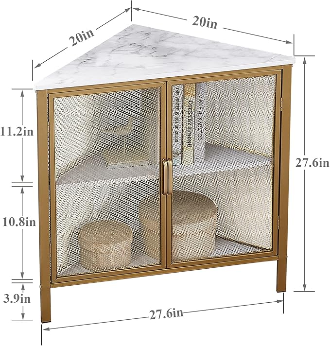 VECELO Corner Cabinet/Table, 3-Tier Display Shelves with Protection Door, Metal Frame Storage Shelf Organizer for Small Space, Living Room, Kitchen, Bathroom