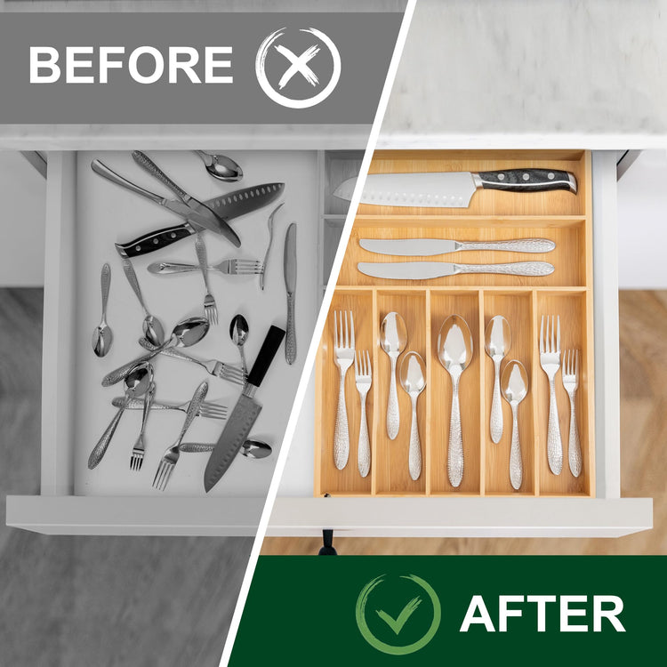 Utensil Organizer 13'' Silverware Drawer Organizer Cutlery Kitchen Bamboo