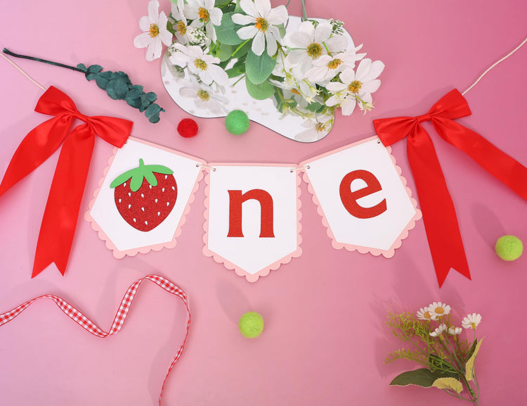 Strawberry First Birthday High Chair Banner