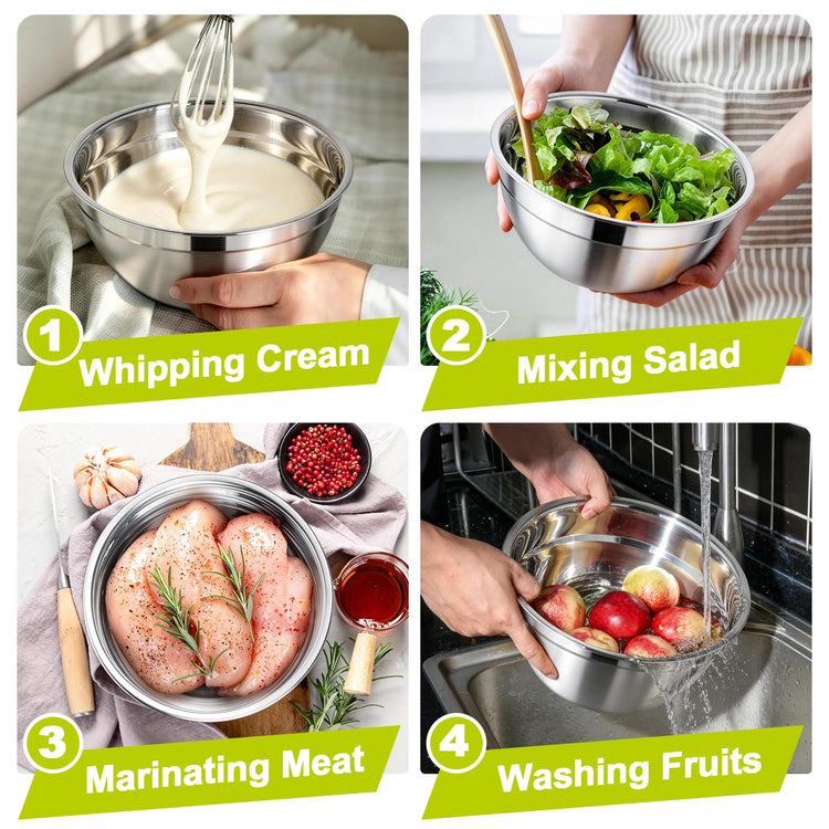 Mixing Bowls Stainless Steel Nesting Salad Bowls & Airtight Lids (3 Count)
