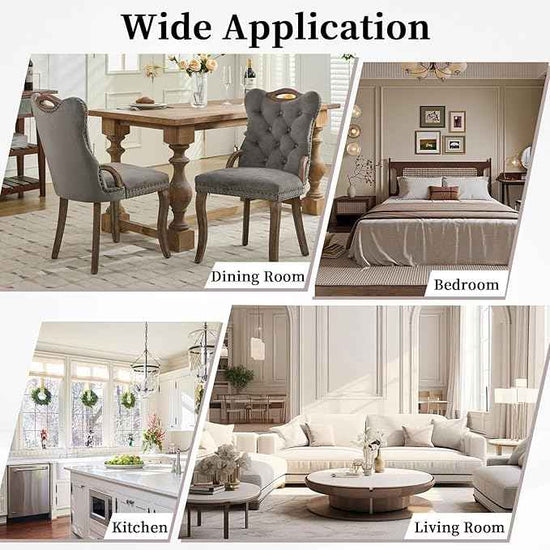 Grey Velvet Dining Chairs Set of 6，Modern Upholstered Dining Room Chairs with Tufted Back and Wood Accents, Curved Solid Wood Legs & Nailhead Trim, Sillas De Comedor Modernas 6