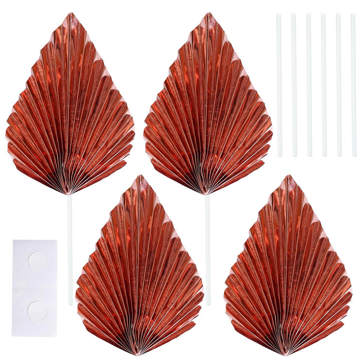 6Pcs Paper Palm Fan Cake Toppers Palm Spear Leaves Fan Cupcake Toppers Cake Insert Decorations Craft DIY Cake Bakeware Decoration for Birthday Wedding Party Supplies Light Rose Gold (6 Count)