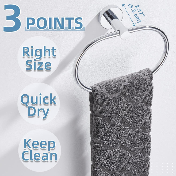 APLusee Oval Towel Ring Chrome, Stainless Steel Hand Towel Holder for Bath Kitchen, Wall Mounted