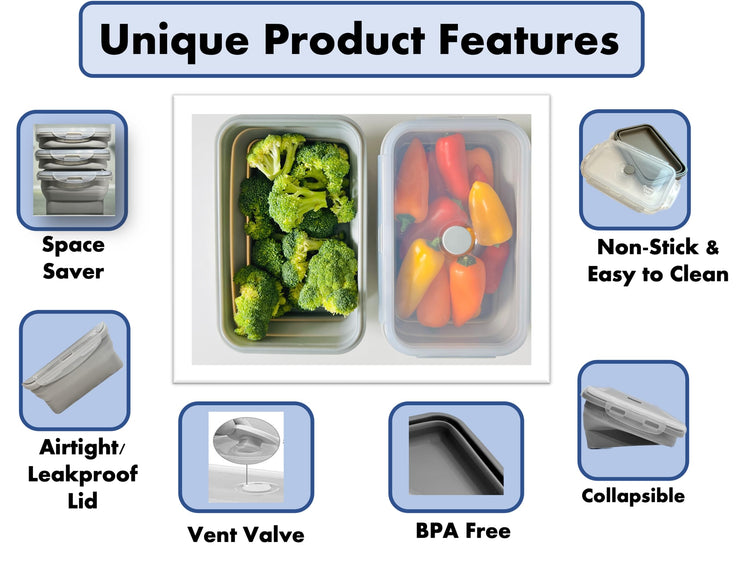 Cocina Vida Collapsible Silicone Food Storage Containers with Airtight Lids (4 Count)