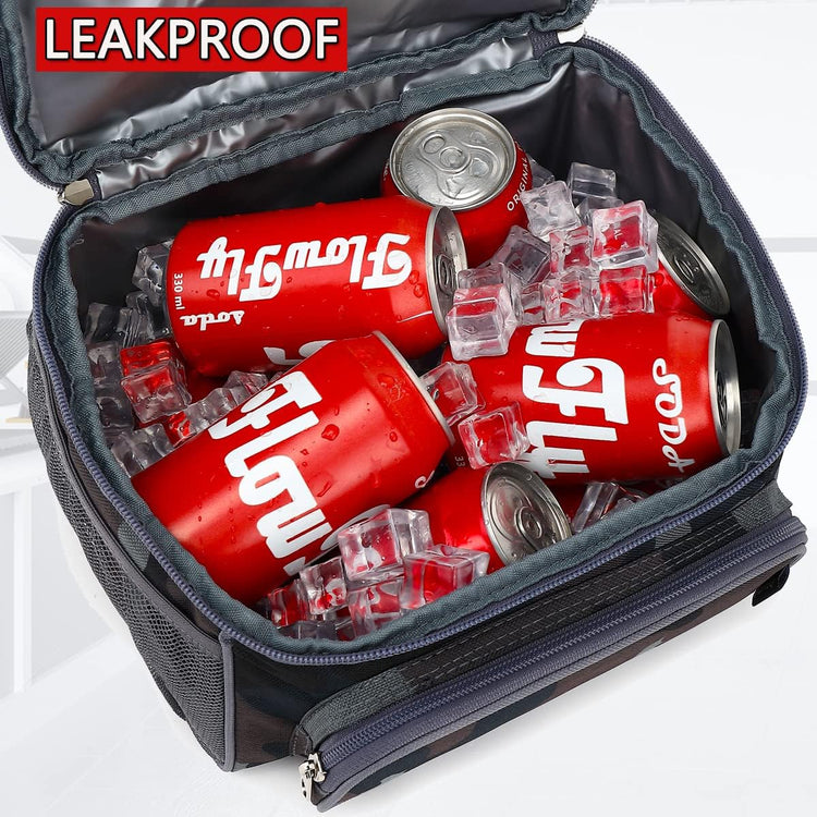 FlowFly Double Layer Cooler Insulated Lunch Bag Adult Lunch Box Large Tote Bag for Men, Women, With Adjustable Strap,Front Pocket and Dual Large Mesh Side Pockets
