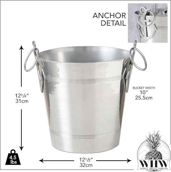 WHW Whole House Worlds Anchors Ice Bucket, Luxury Wine Cooler with Handles and Loops, Aluminum, 12.25 Inches