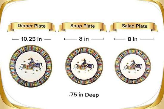 Porcelain Dinnerware Set for 4-20 Piece Luxury Greek Horse Cheval Banquet Dinner Set - Elegant Design - Plates and Cups with Saucers - Dining Set for Everyday Use or Formal Occasions