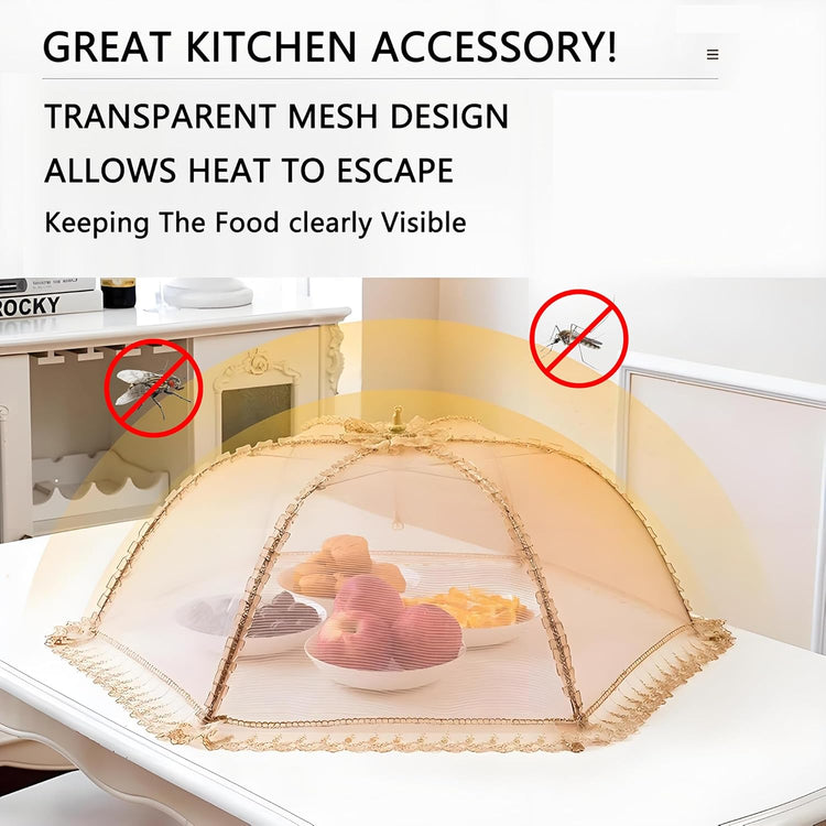 3-Pack Extra Large Food Cover, 32"x32" Pop-Up Food Nets, Mesh Food Covers Tent Umbrella for Outdoors, Screen Tents, Parties Picnics, BBQs, Reusable and Collapsible Food Tents