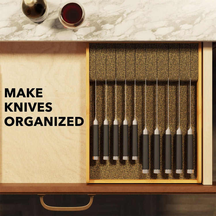 Large Knife Drawer Organizer Bamboo Insert Dock