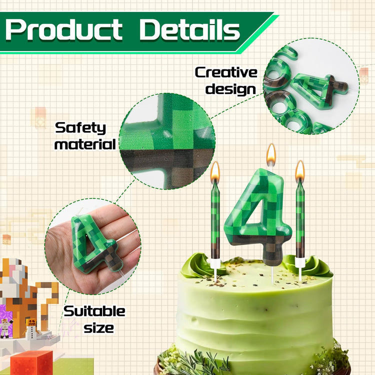13 Pcs Dynamite Candles 12 TNT Themed Birthday Cake Candles and Number 4 Candle Cake Topper for Pixel Theme Birthday Party Anniversary Party Dynamite Theme Party Video Game Party Supplies (13 Count)
