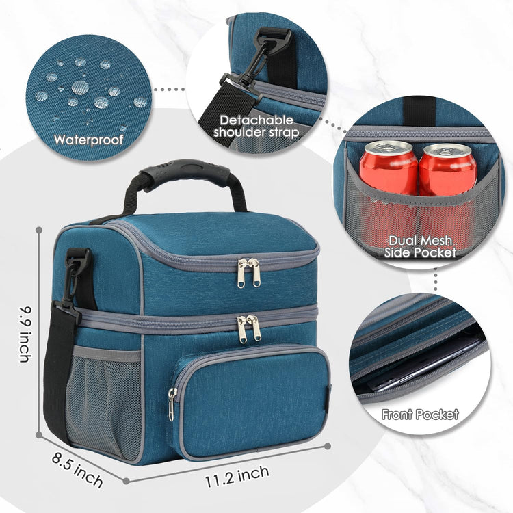 Double Layer Cooler Insulated Lunch Bag Adult Lunch Box Large Tote Bag for Men (2 Count)