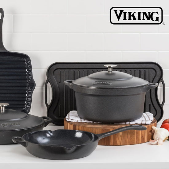 Viking Griddle, 20 Inch Reversible Cast Iron Grill Pan, Pre-Seasoned, Oven Safe, Hand Wash Only, Black - Nestoria