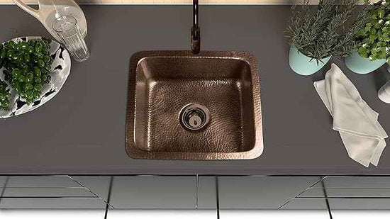 Monarch Abode Kitchen & Bar Sink – 17-inch Highball Dual Mount Drop in Kitchen Sink, Hand Hammered Pure Copper Sinks, Drop in Bar Sinks or Undermount, Deep Single Rectangular Bowl