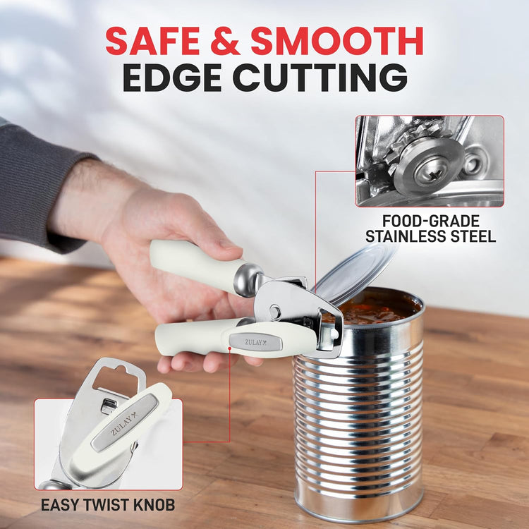Zulay Kitchen Heavy Duty Stainless Steel Can Opener Manual with Bottle Opener - Rust Proof Manual Can Opener With Turn Knob & Soft Grip Handles
