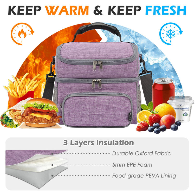 Double Layer Cooler Insulated Lunch Bag Adult Lunch Box Large Tote Bag for Men (2 Count)