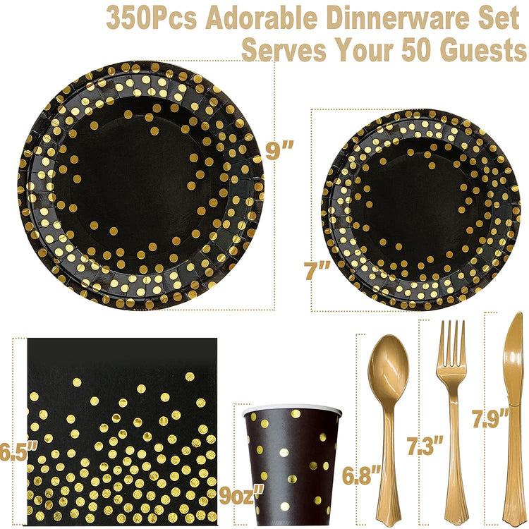 Black Gold Paper Plates (350 Count)