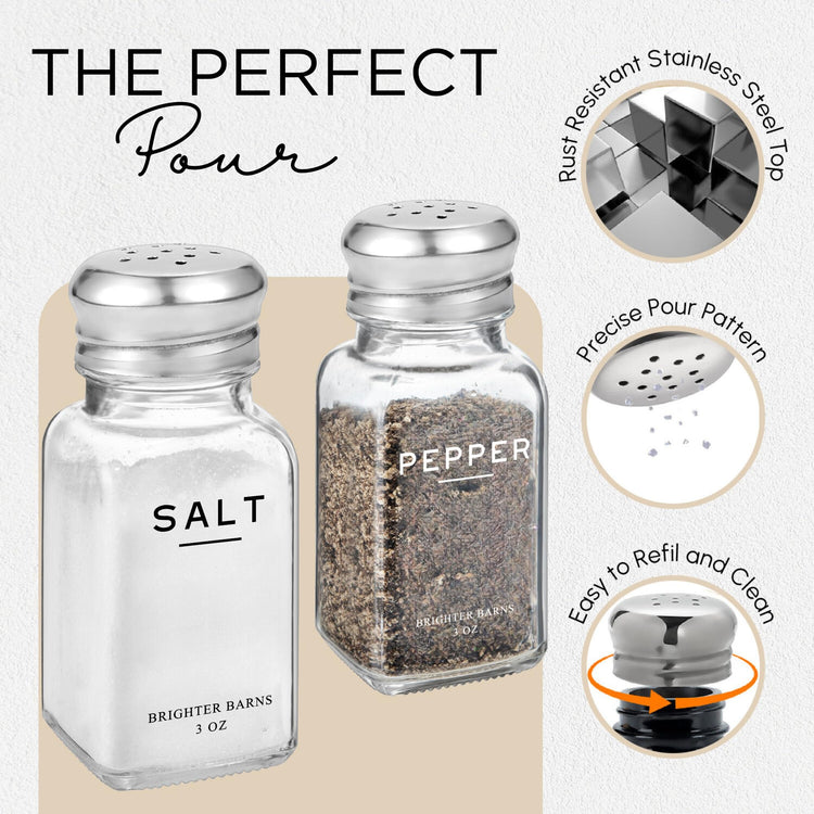 Glass Salt and Pepper Shakers Set with Holder by Brighter Barns