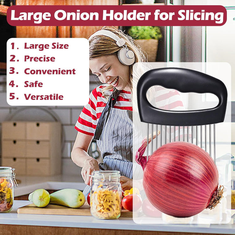JAYVAR Extra-Large Onion Holder for Slicing, Onion Cutter Vegetable Chopper, Extra-Large Tomato Slicer with 16 Long Needles, Stainless Steel Tomato Potato Slicer, Meat Tenderizer, Food Slicing Guide