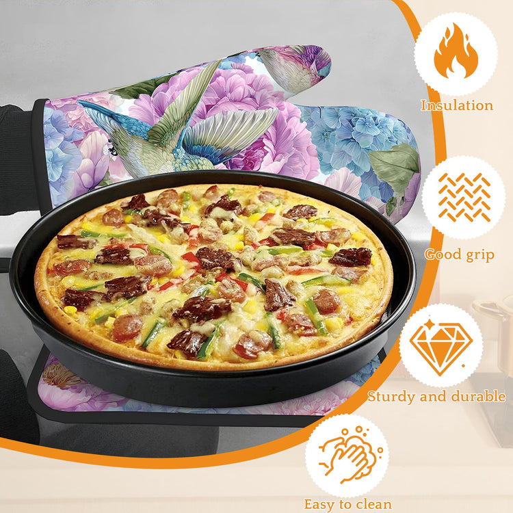 Hummingbird Oven Mitts and Pot Holders Set (4 Count)