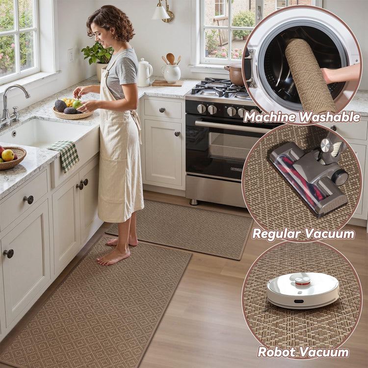 PADOOR Kitchen Floor Mat, Rubber Backed Kitchen Rugs Non Slip Washable, Super Absorbent Kitchen Mats for Floor Front of Sink, 17"x24" Brown