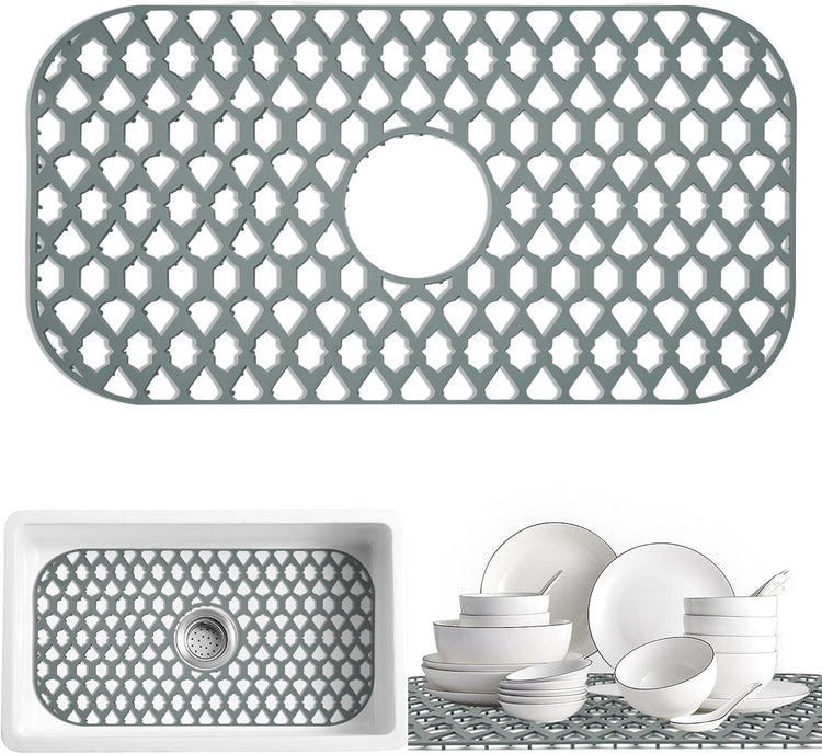 Silicone Sink Protectors - 13x11 & 16x12 & 19x14 & 22x13 & 24x13 & 26x14 & 28x14 & 30x16, Large Grid Mats for Farmhouse Sink (24'x13', Center Drain)