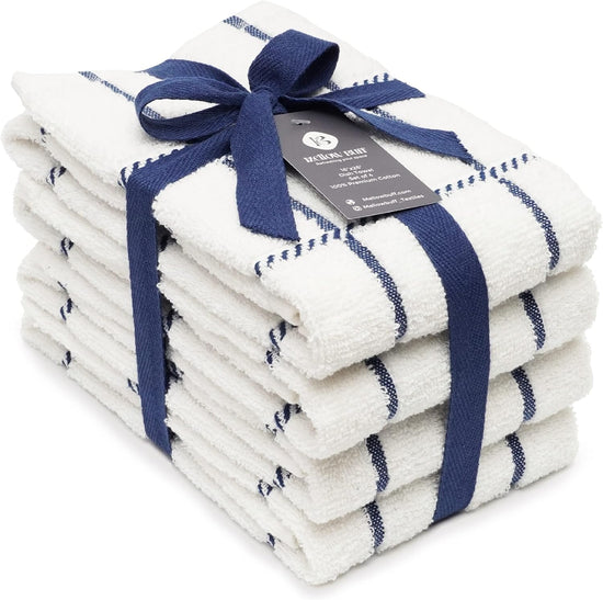 100% Cotton Terry Dish Towels, 4 Pack Checks, 16 x26 Inches, Super Soft and Absorbent Kitchen Towels, Perfect for Kitchen Cleaning and Dish Washing | Navy Blue - Nestoria