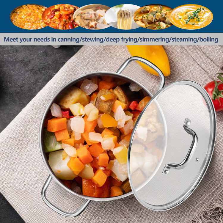 10 Quart Pot Stainless Steel Stock Cooking Pot with Glass Lid for Soup Canning Stewing Simmering