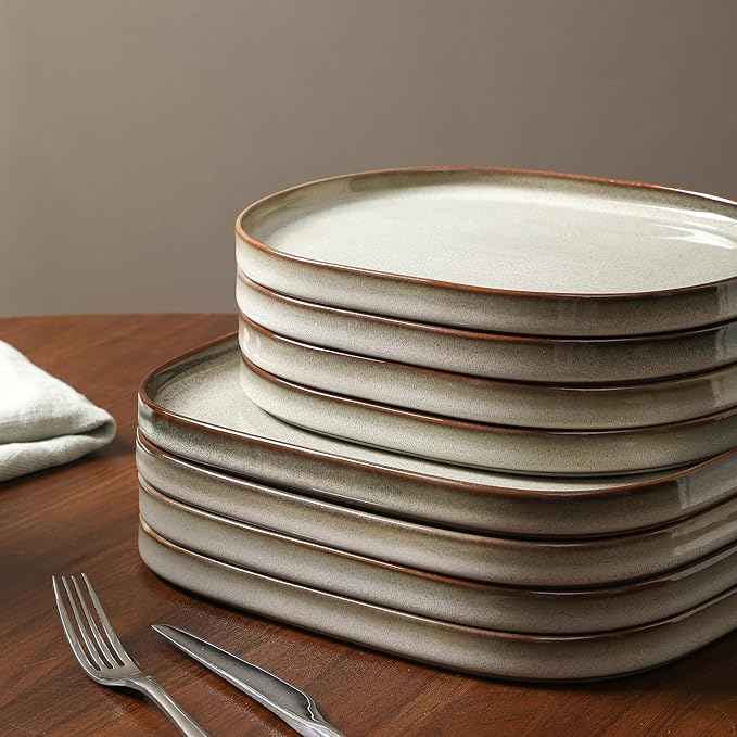 Stone Lain Cairo 12-Piece Dinnerware Stoneware, Plates and Bowls, Microwave and Dishwasher Safe, Includes Dinner and Salad Plates, Cereal Bowls, Dish Set for 4, Grey