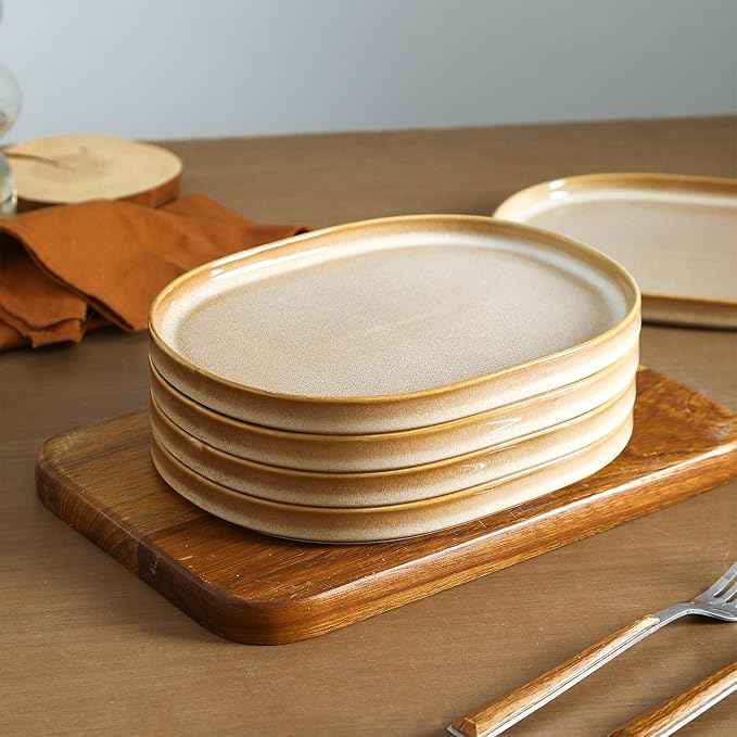 Stone Lain Cairo 12-Piece Dinnerware Set Stoneware, Plates and Bowls Set, Microwave and Dishwasher Safe, Includes Dinner and Salad Plates, Cereal Bowls, Dishes for 4, Sand