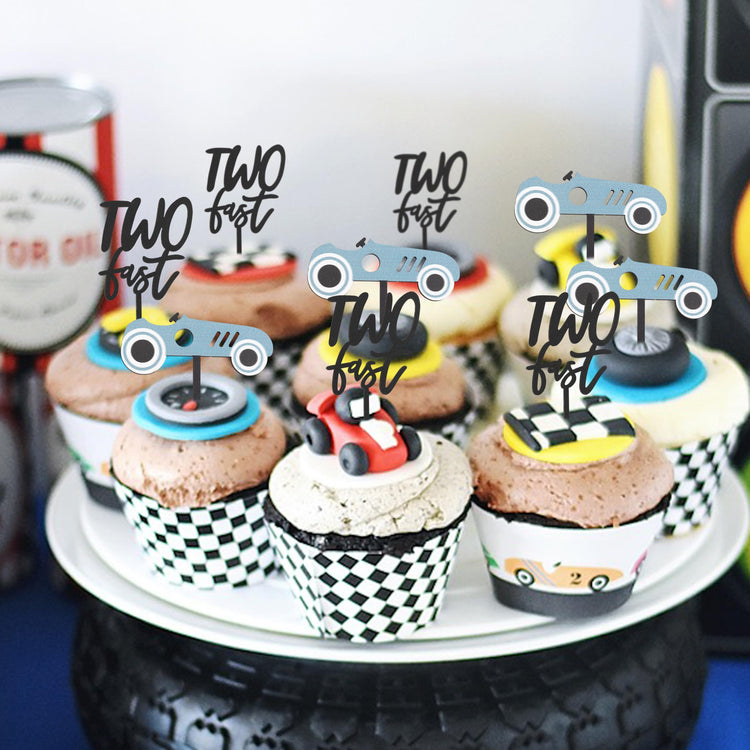 Wooden Two Fast Birthday Cupcake Topper