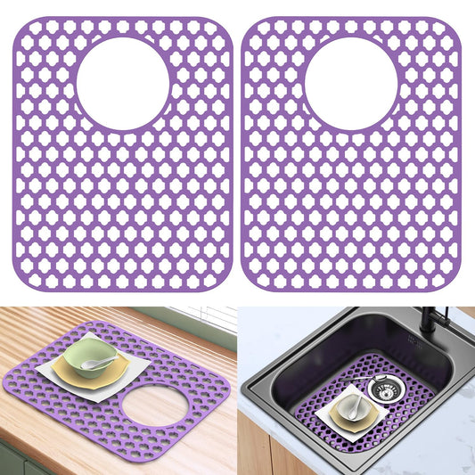 2 Pack Silicone Sink Protector Mat for Kitchen Sink Rear Drian Purple (2 Count)