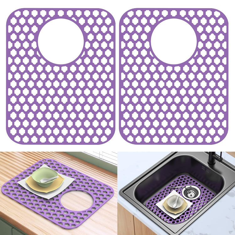 2 Pack Silicone Sink Protector Mat for Kitchen Sink Rear Drian Purple (2 Count)