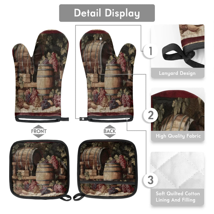 Vintage Wine and Ripe Grapes Oven Mitts and Pot Holders Sets (2 Count)