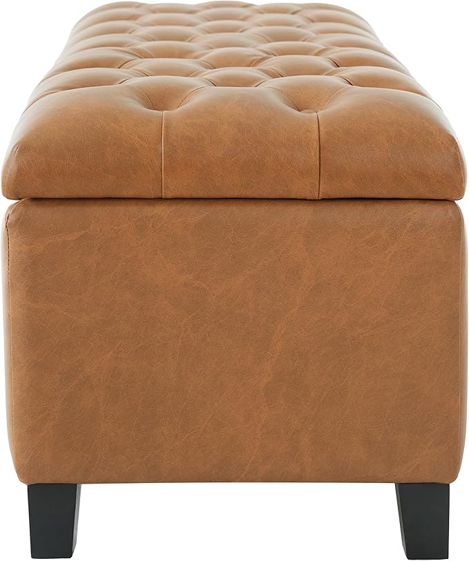 Christopher Knight Home Ottilie Faux Leather Storage Ottoman Bench, Wooden Rectangular Ottoman with Storage, Bedroom End of Bed Foot Stool, Entryway Ottoman Footrest, Living Room Extra Seat, Brown