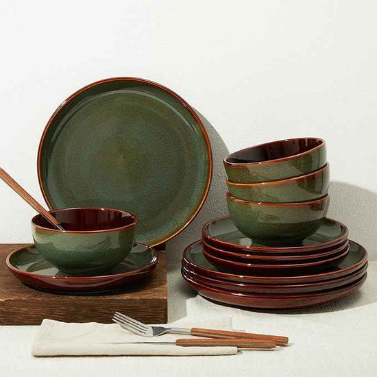 Stoneware Dinnerware Sets for 6, Microwave Safe Plate and Bowl Set, Easy to Clean & Durable Dishes Sets for Small to Medium Families, Sage Green