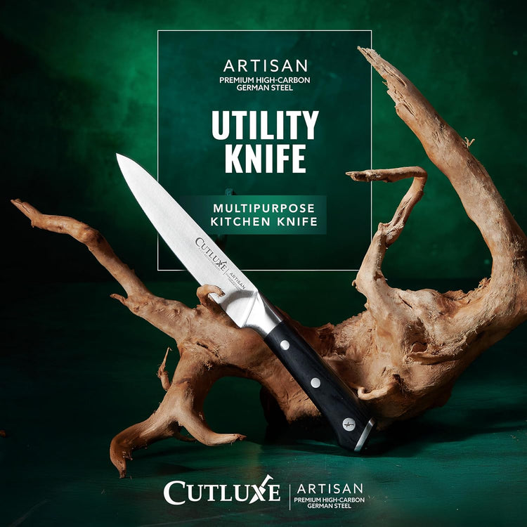 Cutluxe Kitchen Utility Knife, 5.5" Paring Kitchen Knife – Razor Sharp Blade, High Carbon German Steel, Full Tang Ergonomic Handle Design – Artisan Series