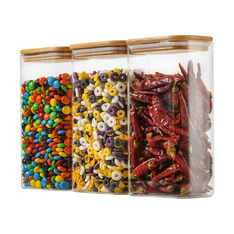 56oz Rectangle Airtight Glass Storage Containers with Bamboo Lids (3 Count)