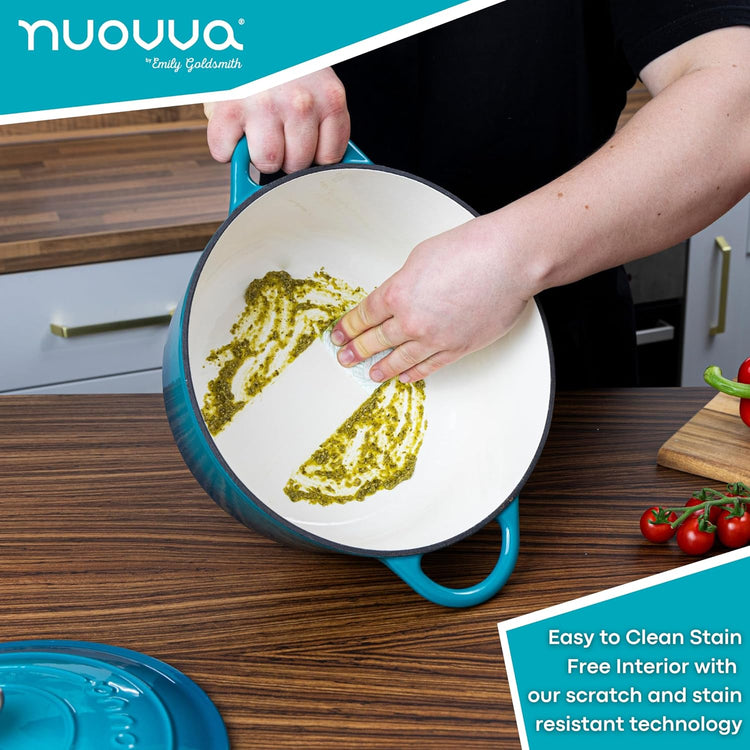 Cast Iron Dutch Oven with Lid – Non-Stick Ovenproof Enamelled Casserole Pot – Sturdy Dutch Oven Cookware – Teal, 7.3-Quart, 30cm – by Nuovva - Nestoria
