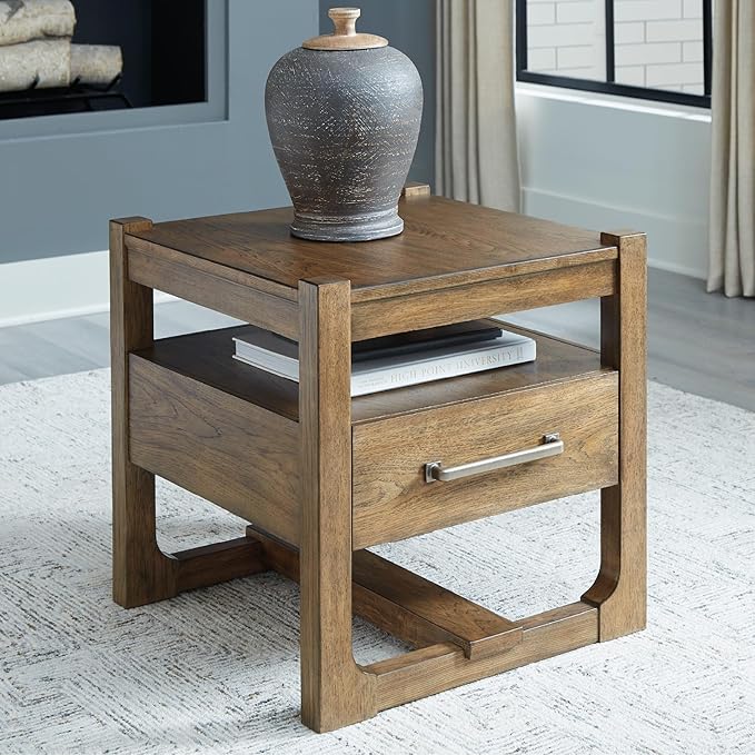 Signature Design by Ashley Cabalynn Casual End Table with 1 Drawer, Light Brown