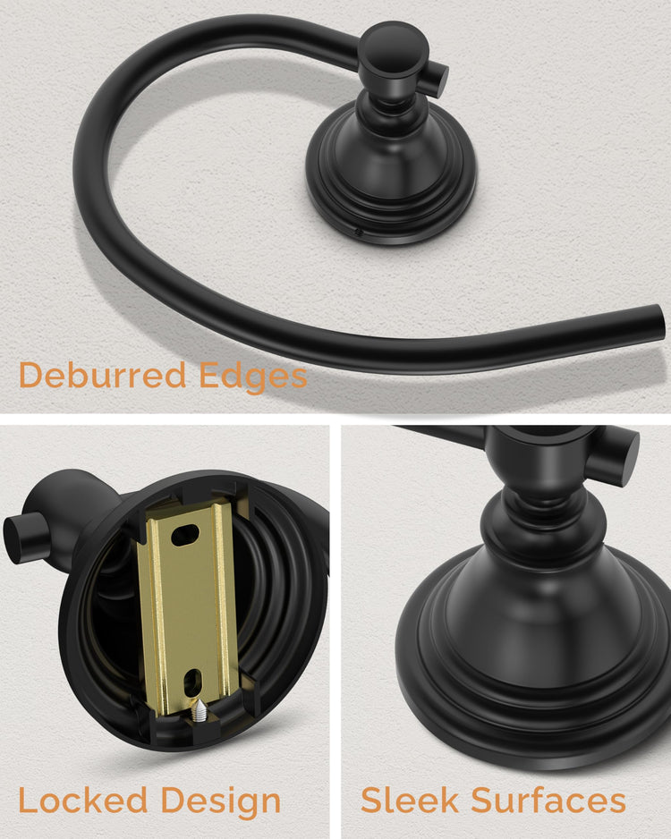 Black Towel Ring Wall Mounted for Bathroom