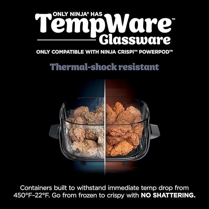 Ninja 4-QT CleanCrisp™ Glassware Container with Storage lid, Compatible with Ninja Crispi Portable Cooking System, Microwave, Freezer & Dishwasher Safe, PFAS & PTFE Free Glass, XSKSFN4QT