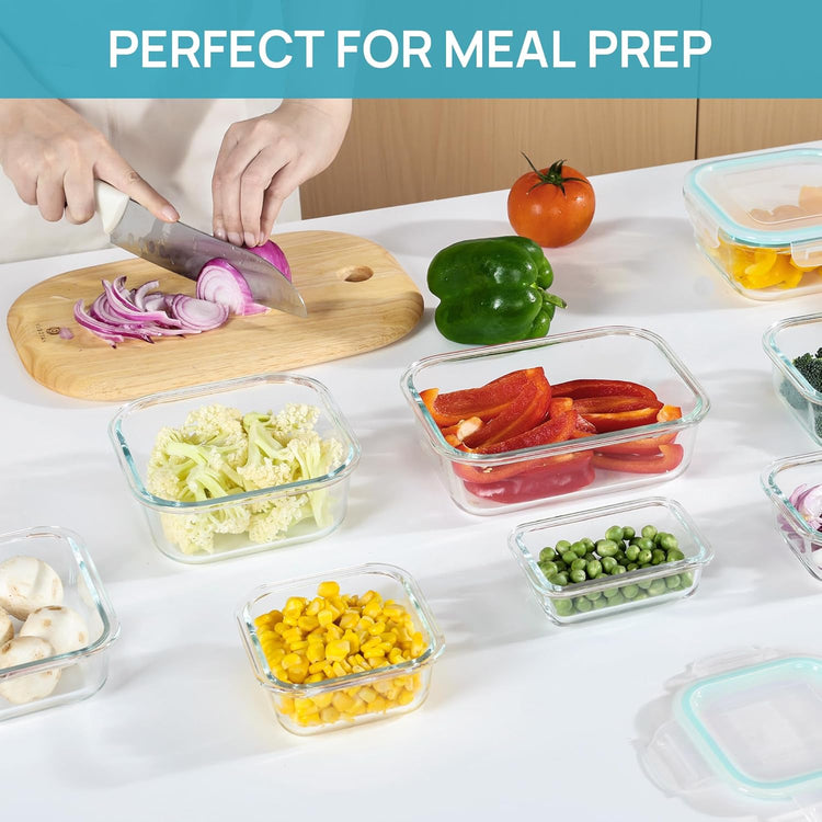 Vtopmart 8 Pack Glass Food Storage Containers with Airtight Lids, Glass Meal Prep Containers, Lunch Containers for Microwave, Oven, Freezer and Dishwasher, BPA Free