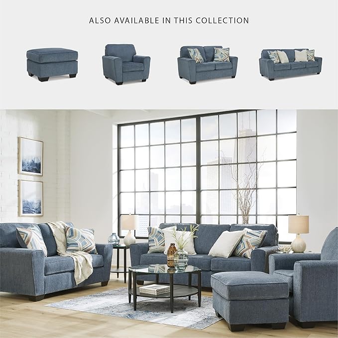 Signature Design by Ashley Cashton Casual 2-in-1 Sofa Sleeper with Folding Gel Memory Foam Mattress, Queen, Blue