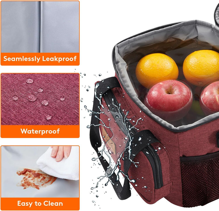Lifewit Medium Lunch Bag Insulated Lunch Box Soft Cooler Cooling Tote for Adult Men Women, Burgundy 12-Can (9L)